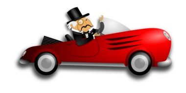 cartoon gentleman in a car