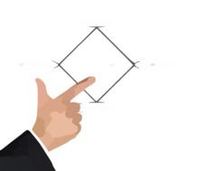 the hand points to the square drawing
