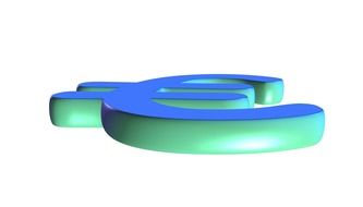 Blue-green euro sign lying at white background