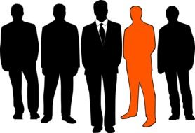 orange leader among businessmen silhouettes