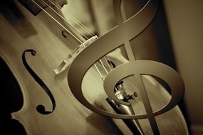 cello and treble clef closeup