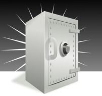 bank safe, black and white illustration