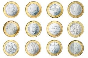 euro 1 coin currency money with different patterns