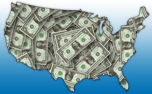 Clipart of dollar banknotes in a shape of country map