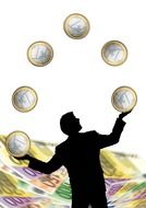 euro coins and man drawing