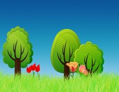 Clipart of grass ,trees and flowers