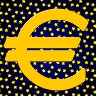 Euro sign on a dark background with stars as background