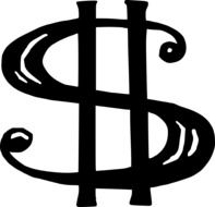 black and white drawing of a dollar sign