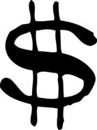 black and white funny drawing of a dollar sign