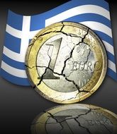 cracked euro coin on a flag background