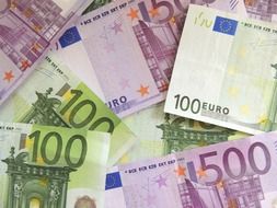 Euro banknotes of different denominationseuro banknotes of different denominations on a heap