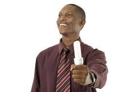 black man with Electric saving lamp