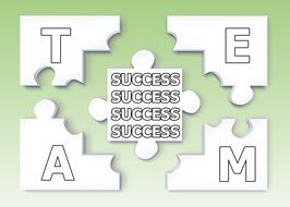 success as a puzzle folded to a word of the team on a green background