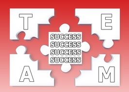 success as a puzzle folded to a word of the team on a red background