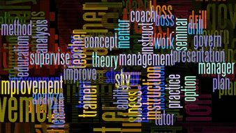 multicolored lettering business training on a black background