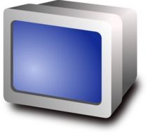 white retro monitor with blue screen