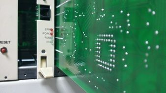 close-up of green printed circuit board