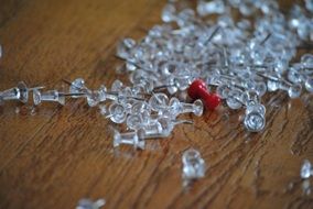 buttons scattered on the wooden floor