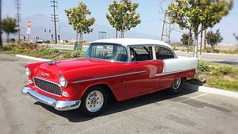 red retro car in the car park