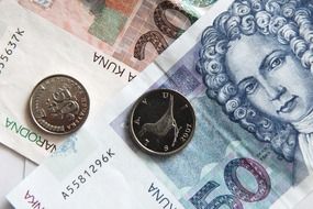 croatian banknotes and coins close up