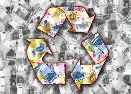 the economic cycle in the form of arrows made of euro banknotes