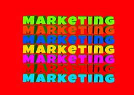 colorful marketing words at red background