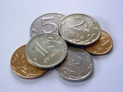 Russian coins on a white surface