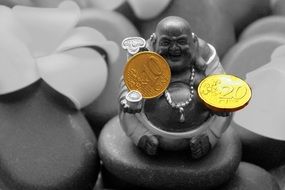 buddha statue with coins