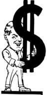 drawing of a man with a dollar sign in his hands