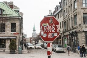 vandalism at a stop sign in Montreal