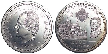 sides of the spanish coin in 2000 pesetas