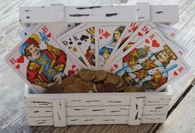 box with cards and coins