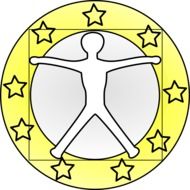 Golden and white sign of euro with the man