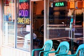 cafe with turquoise chairs in new york