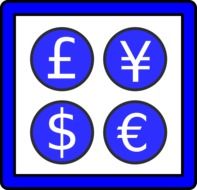 currency icons on blue background drawing