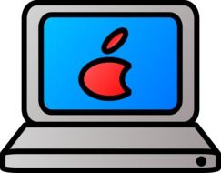 drawing of a gray laptop with an apple on the monitor