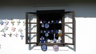 ceramic souvenirs in the window