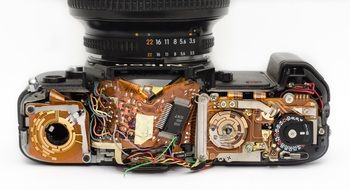 insides of a technically damaged camera