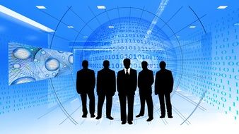 silhouettes of businessmen in blue tunnel