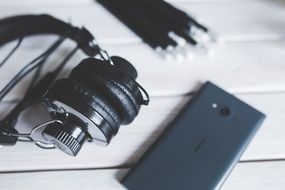 headphones and smartphone closeup