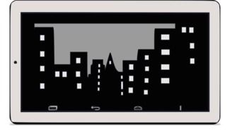 Picture of buildings on a tablet screen