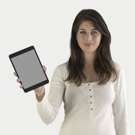 woman presenting ipad