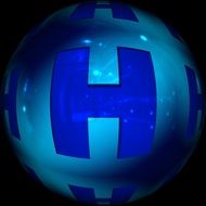 blue letter "H" on the ball