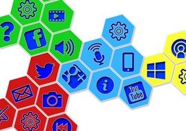 Different icons in multi-colored honeycomb