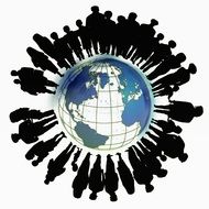 drawn silhouettes of people around the planet