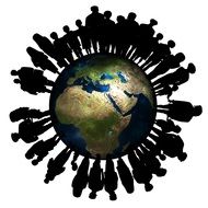 silhouettes of people around the planet