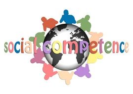 The inscription "social competence" on the background of the globe and the silhouettes of people