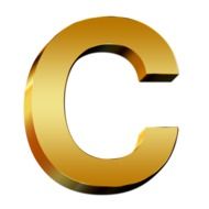 Large gold letter "C" on white background