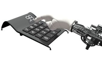 Clipart of robot press on a buttons on calculator