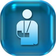 Blue sign with man with the broken arm